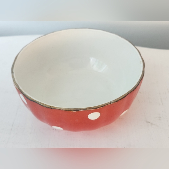 Vintage Sarreguemines France Mixing Bowl - 5.75" Red With White Polka Dots - Picture 1 of 4